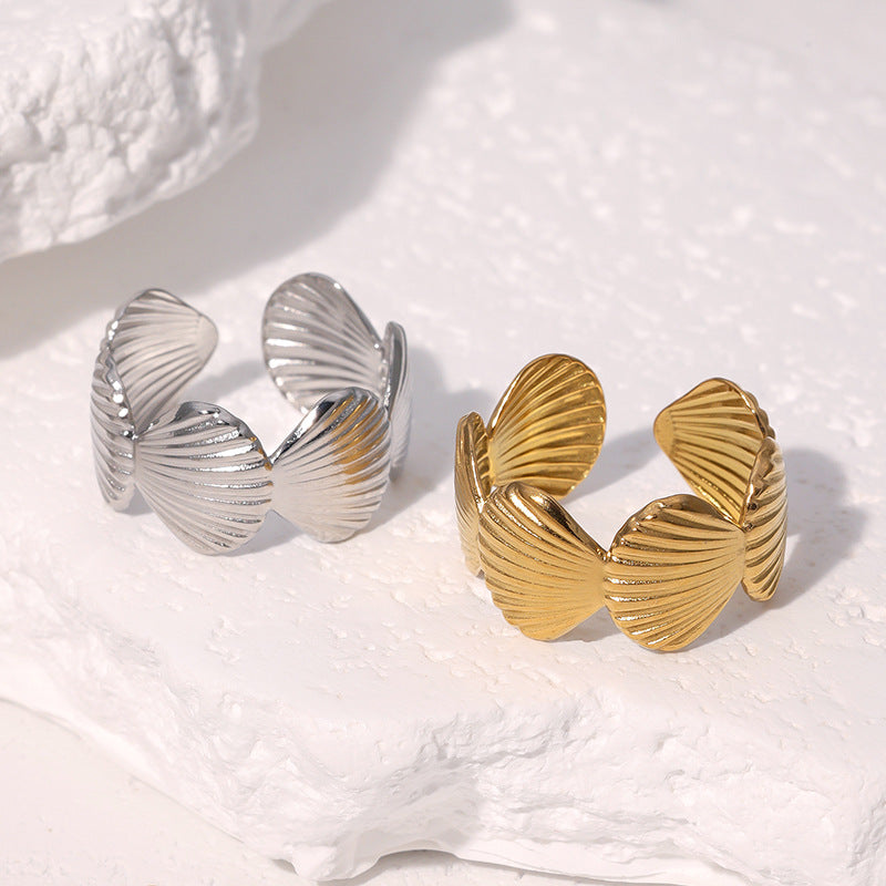 Anello Aperto a Conchiglia Geometrica Minimalista in Acciaio Inossidabile Placcato Oro 18K da Donna