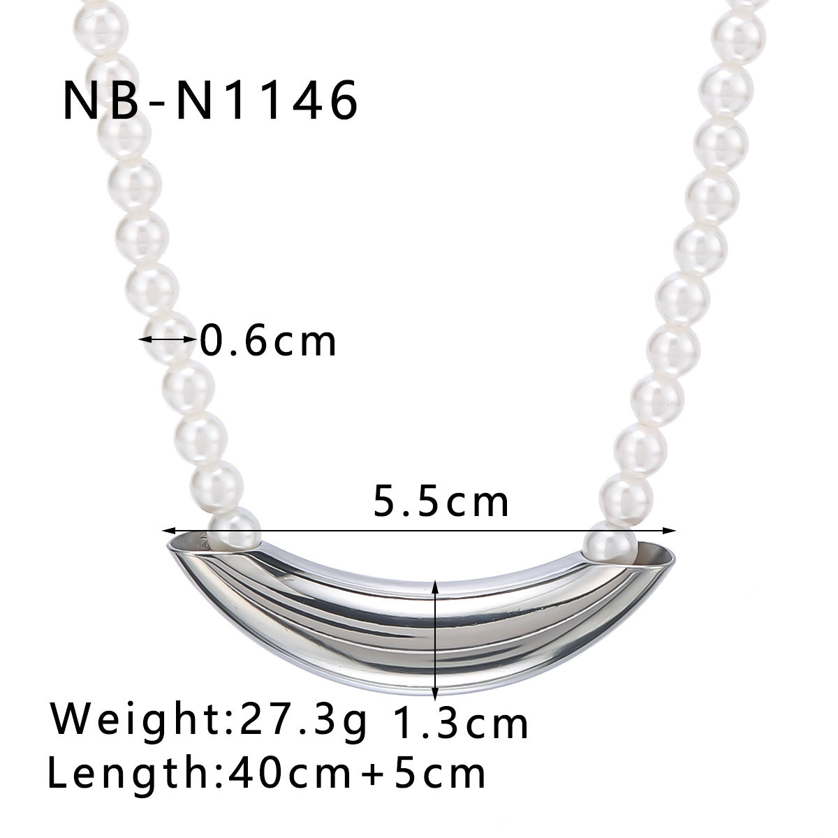 Minimalist Stainless Steel Arc Tube Pearl Necklace for Women with Vacuum Plated 18K Gold Finish and Glass Bead Accents