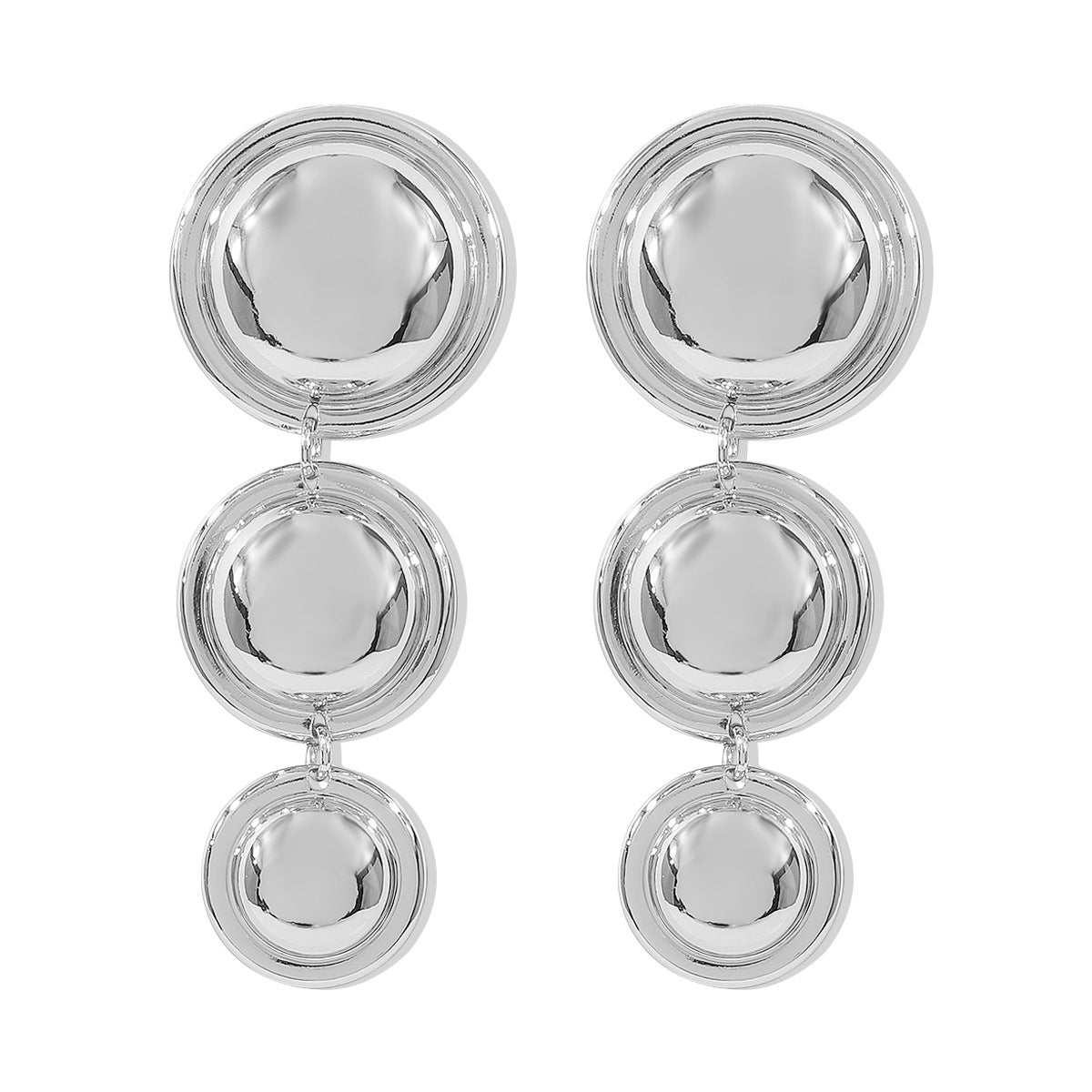 Pendientes redondos geométricos "Sweet-Edgy" de aleación con acabado chapado para mujer