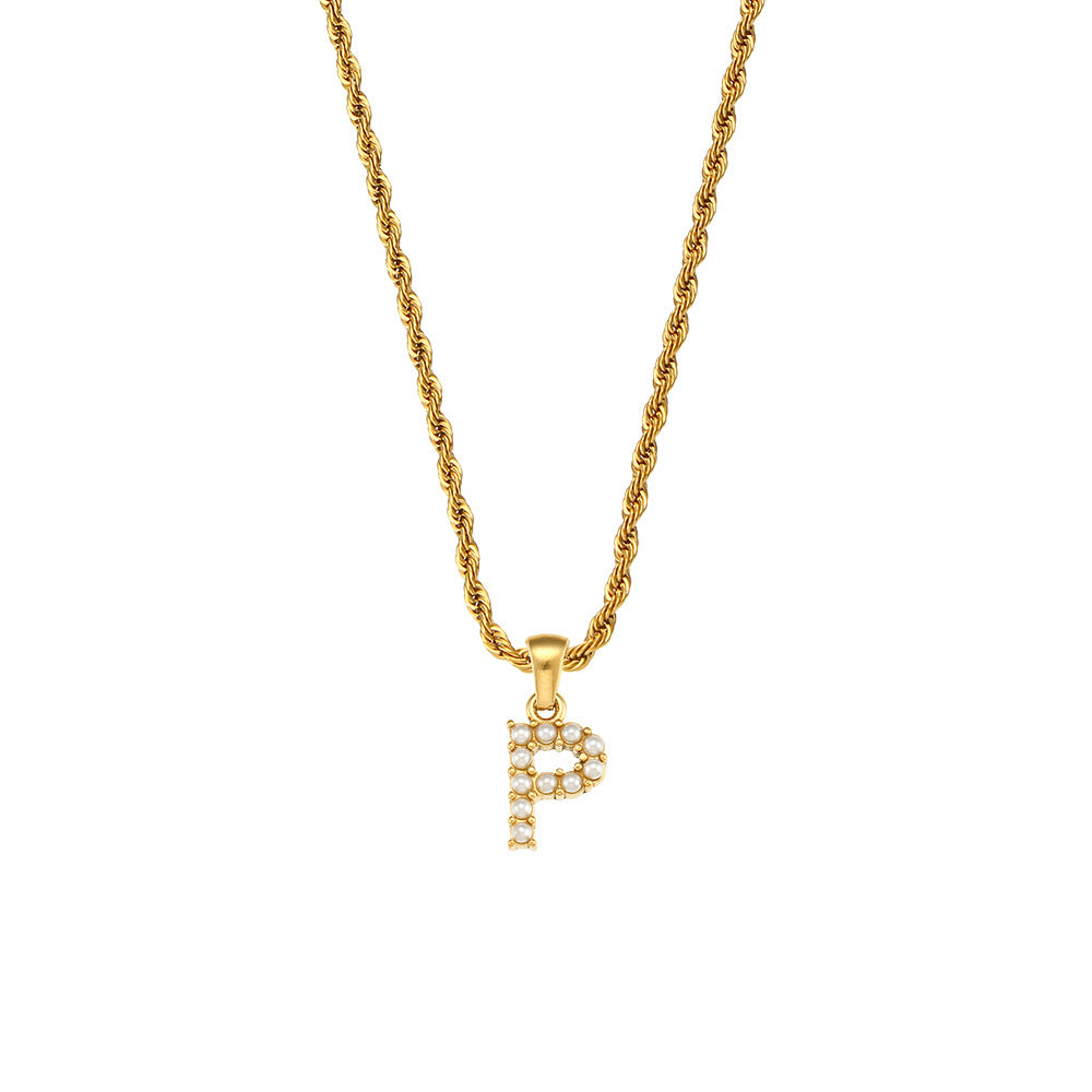 Fashionable Minimalist Letter Pendant Necklace for Women Stainless Steel Twisted Chain with 18K Gold Plating