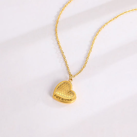 Collana Minimalista a Cuore in Acciaio al Titanio con Texture a Nido d'Ape per Donna, Ciondolo a Medaglione con Catena a O Ipoallergenica