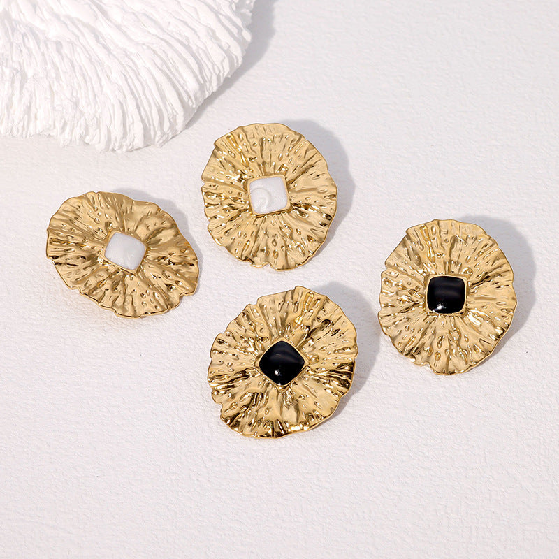 Vintage French-Inspired Geometric Stainless Steel Stud Earrings for Women with Plated Finish
