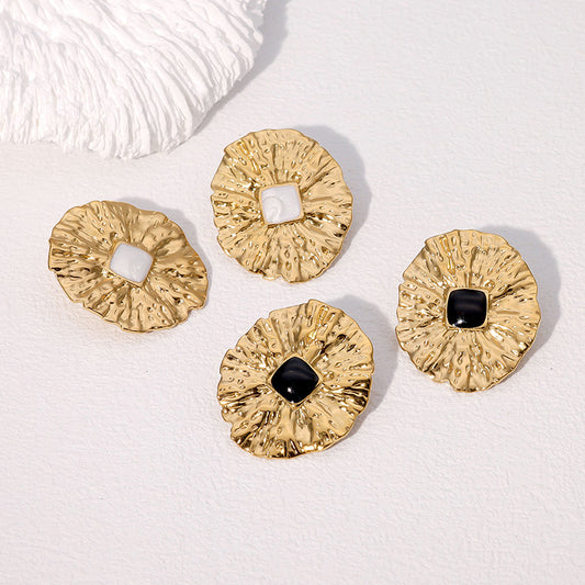 Aretes de acero inoxidable geométricos con inspiración francesa vintage para mujer con acabado chapado