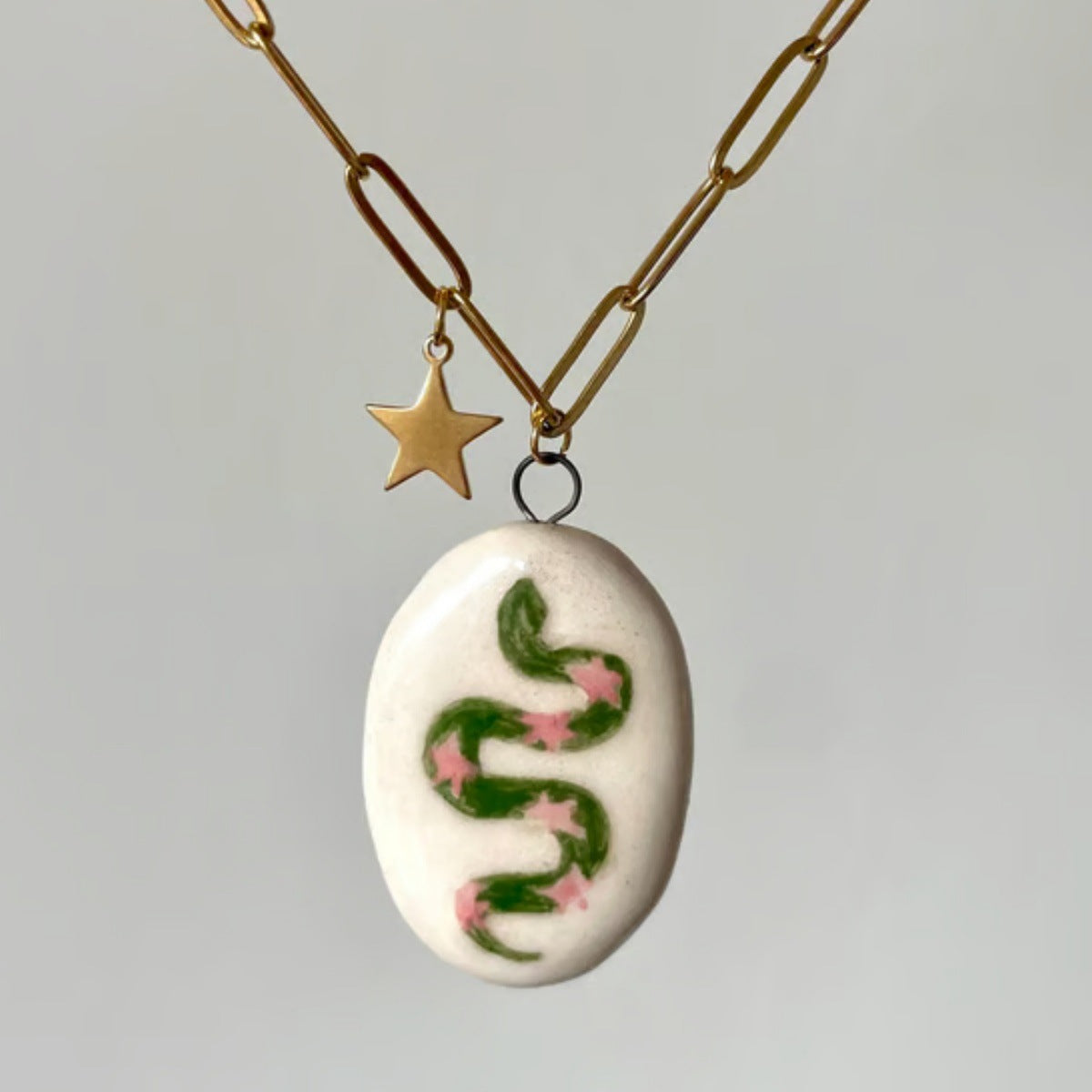 Colorful Plated Stainless Steel Necklace with Heart Star and Floral Charms