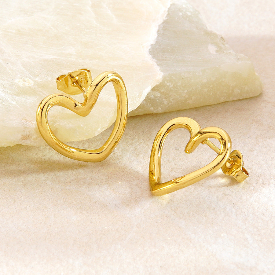 Orecchini a perno da donna in acciaio inossidabile placcato, a forma di cuore geometrico vintage