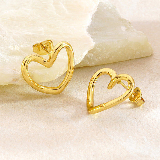 Vintage Geometric Heart Stainless Steel Plated Stud Earrings for Women