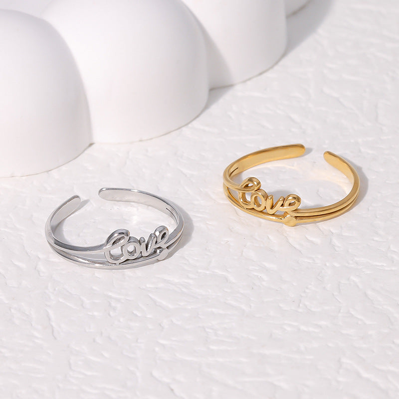 Anello Aperto Personalizzato in Acciaio Inossidabile a Forma di Lettera d'Amore con Finitura Placcata per Donna