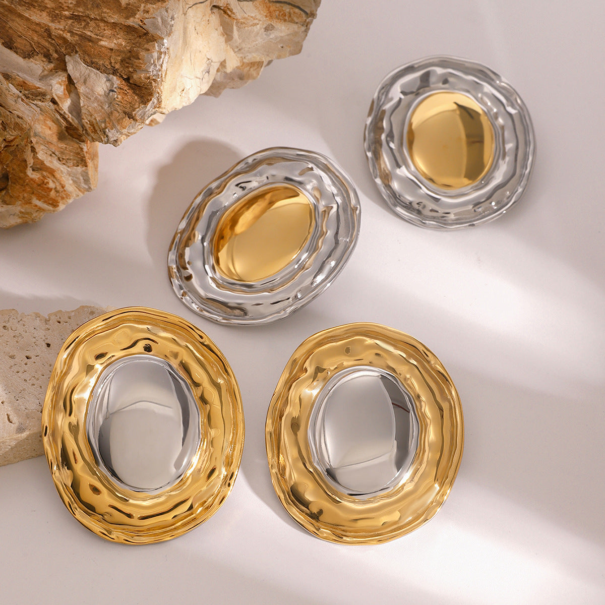 Orecchini geometrici vintage in acciaio inossidabile placcati oro e argento da donna