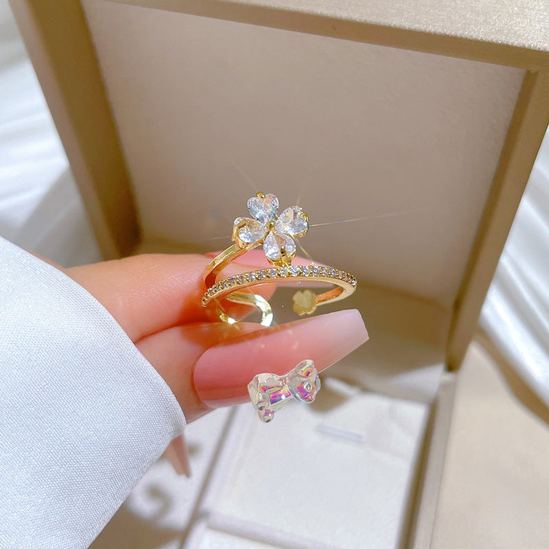 Anello da donna in ottone placcato oro a forma di corona in stile fumetto, anello aperto regolabile alla moda