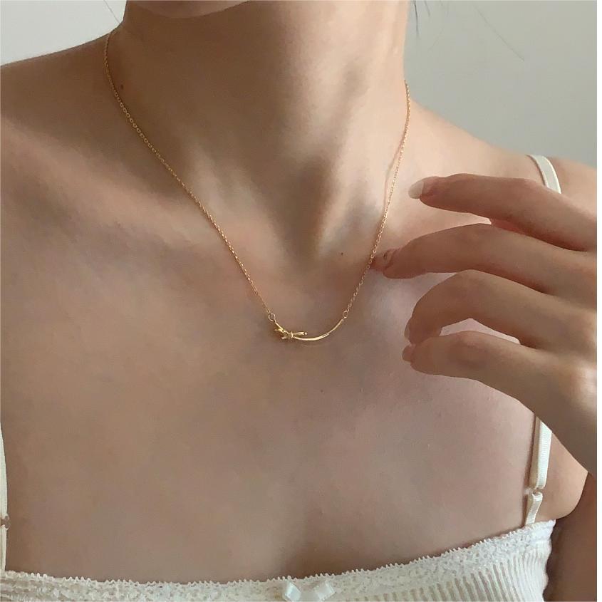 Minimalist Bow Knot Pendant Necklace in 925 Sterling Silver with Plated Finish on Cross Chain for Women