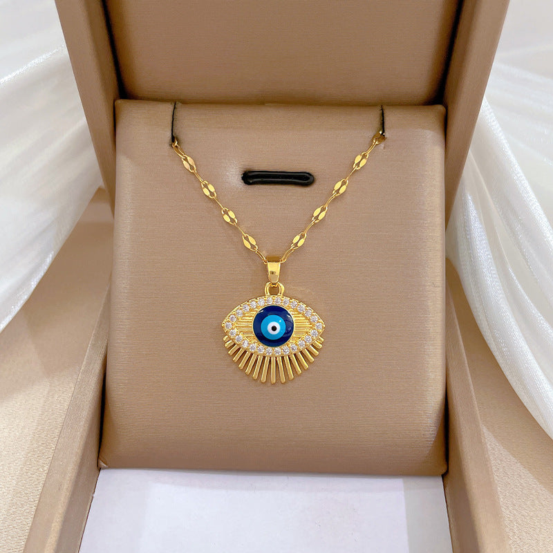 Luxury Minimalist Sweet Geometric Titanium Steel Stainless Steel Necklace with Rhinestone Inlay for Women