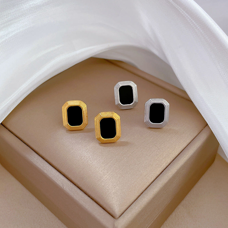 Pendientes de tuerca cuadrados minimalistas de acero de titanio y ágata para mujer, joyería elegante de tono frío para fiestas