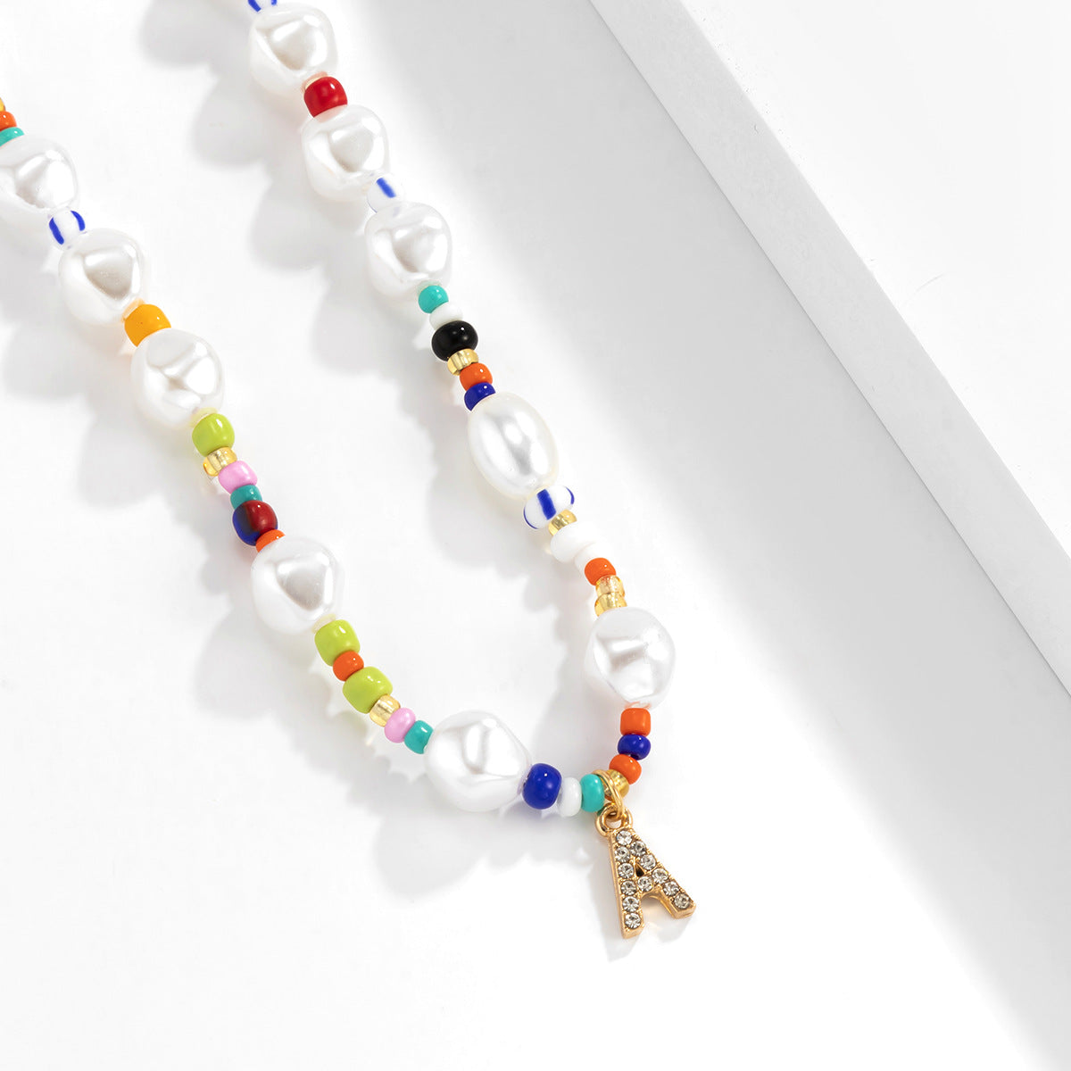 Minimalist Letter Pendant Necklace with Alloy Charm and Resin Beads on Ball Chain for Women