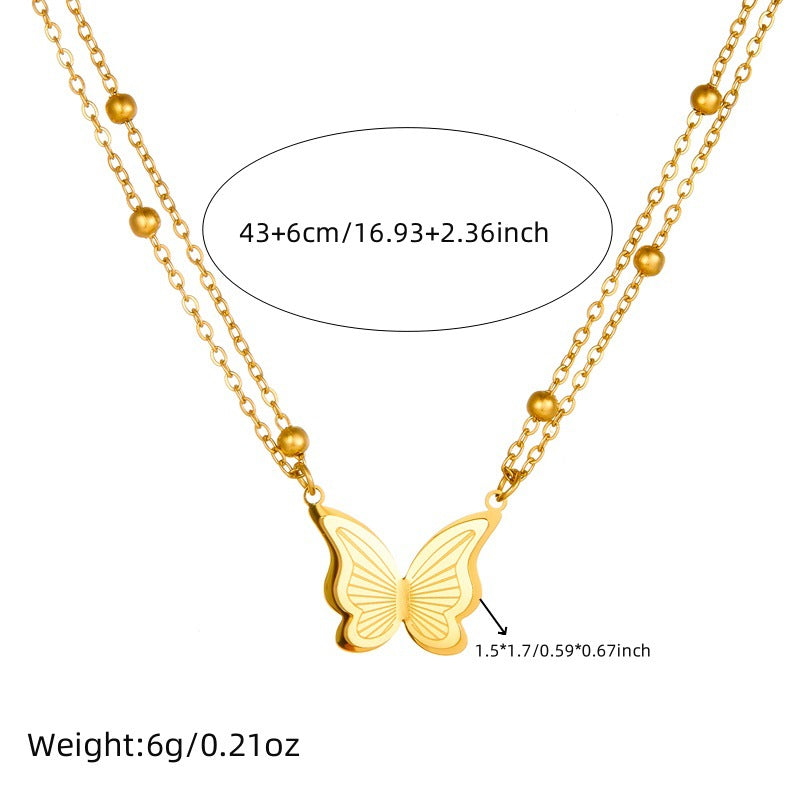 Fashion Business Casual Plated Stainless Steel Butterfly Necklace and Bracelet Set