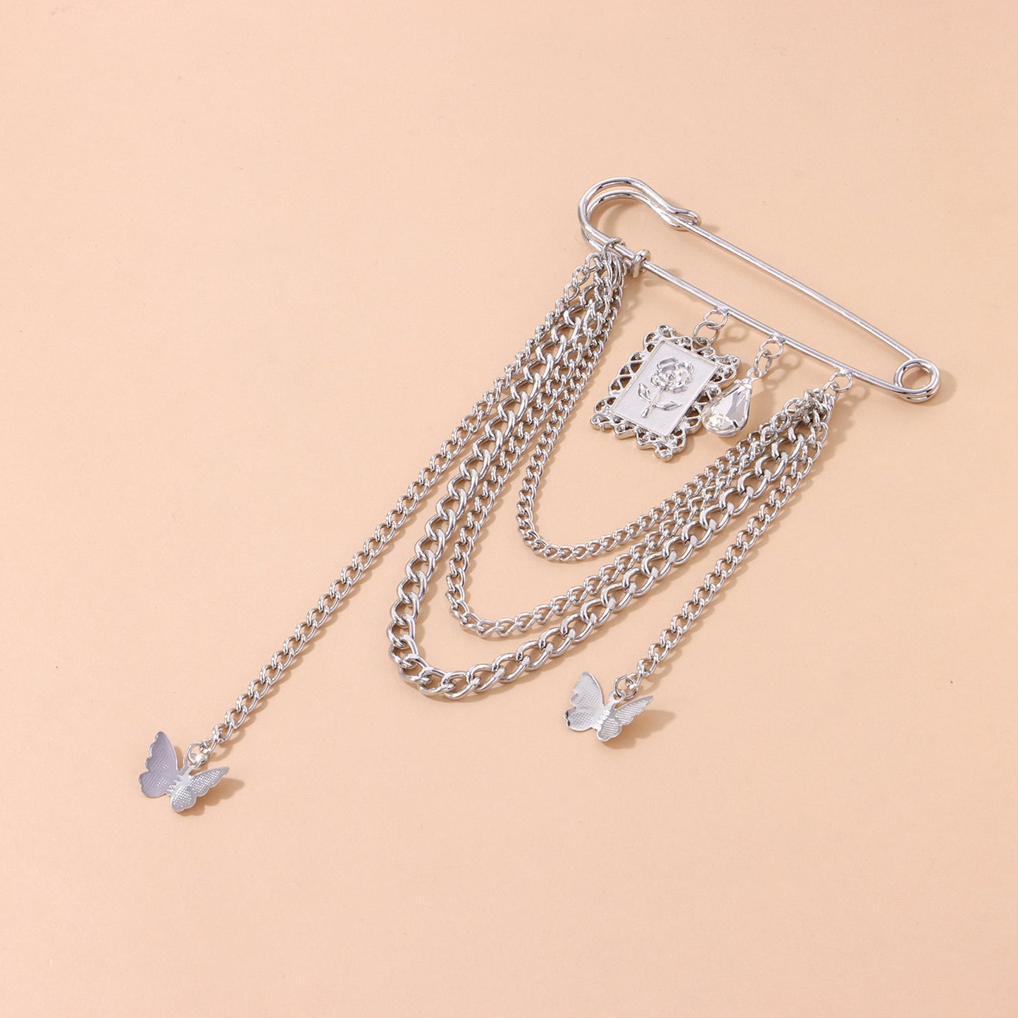 Women's Floral Butterfly Brooch Rhinestone Alloy Plated Chain Pin Accessory