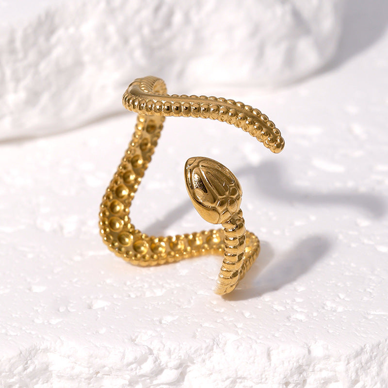 Minimalist 18K Gold Plated Stainless Steel Snake Open Ring for Women