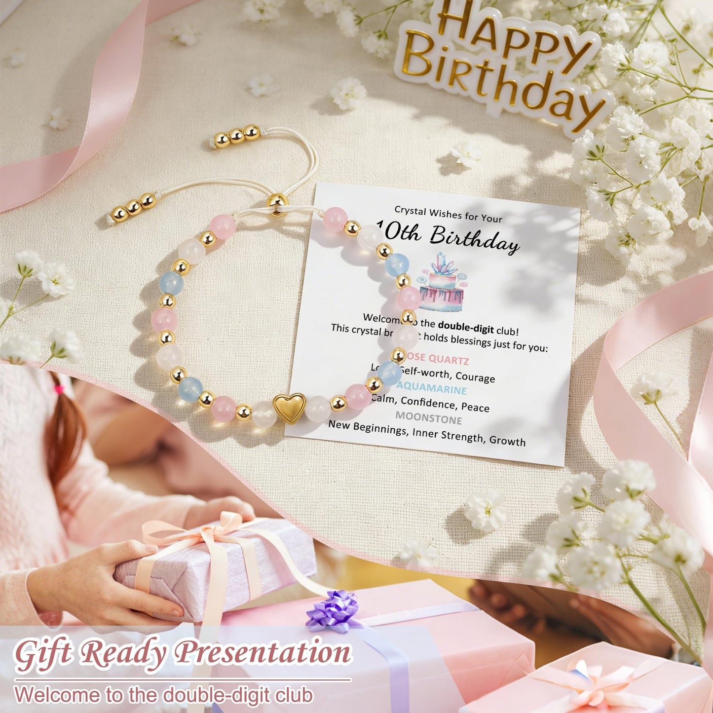 Sweet Heart Crystal Stainless Steel Beaded Bracelet for Women