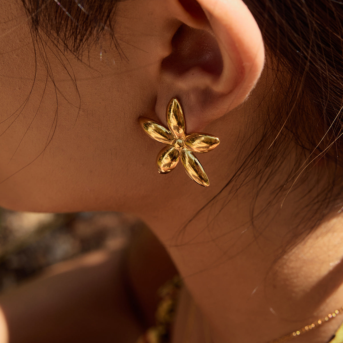 Elegant Floral Geometric Plated Stainless Steel Stud Earrings for Women