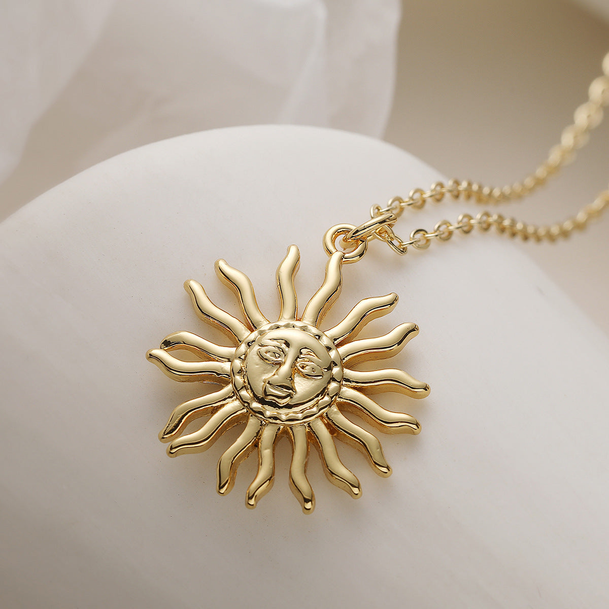 Minimalist Geometric Gold Plated Brass Sun Pendant Necklace