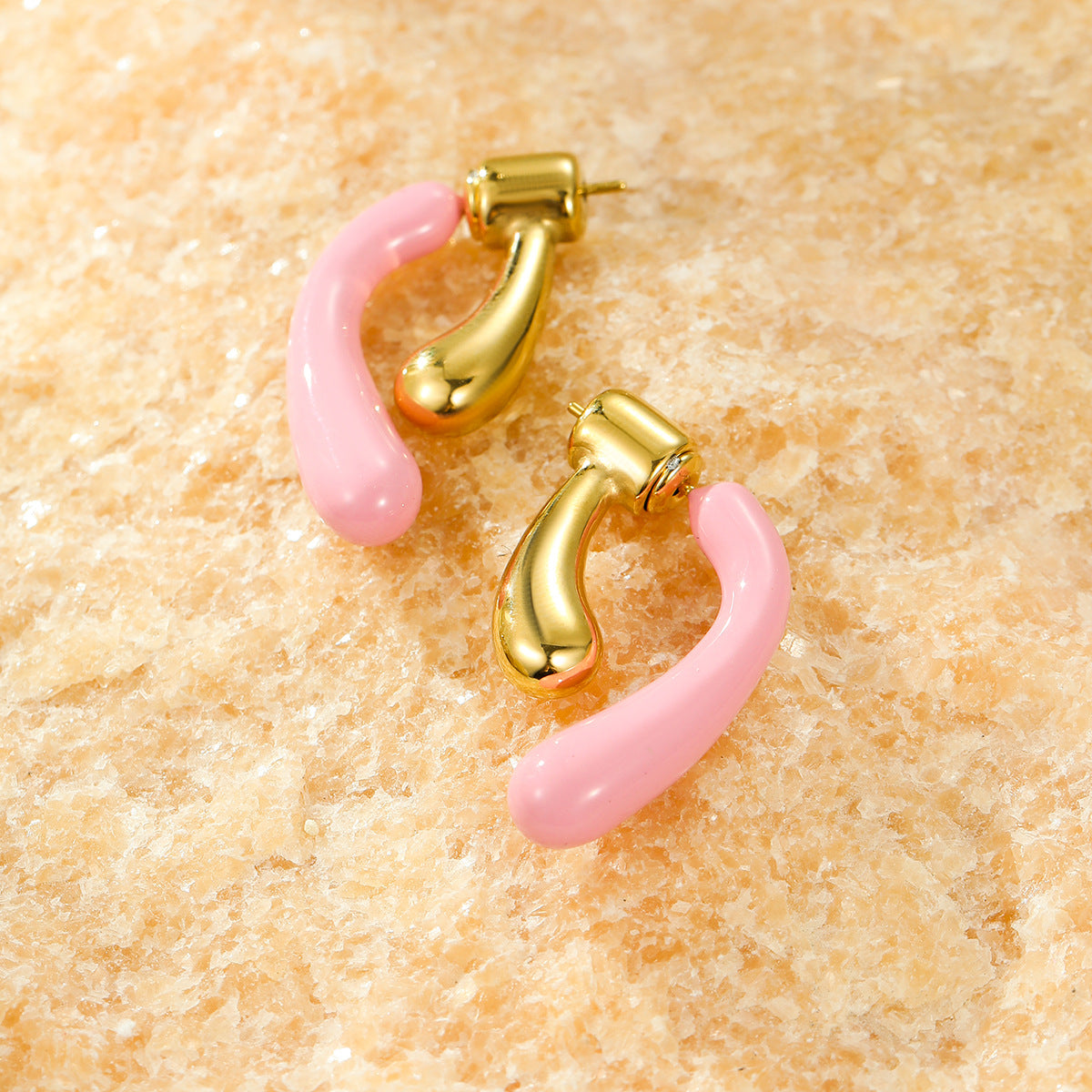 Pendientes de lágrima de esmalte estilo dulce en acero inoxidable con forma geométrica y diseño irregular para mujer