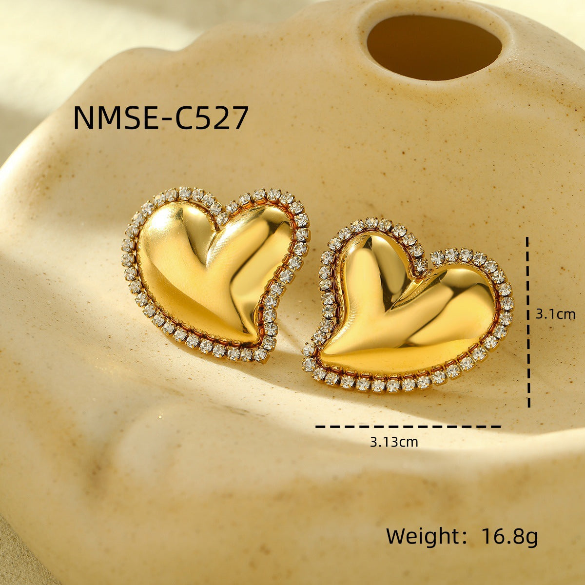 Fashionable Heart-Shaped Stainless Steel Stud Earrings with Plated Finish for Women