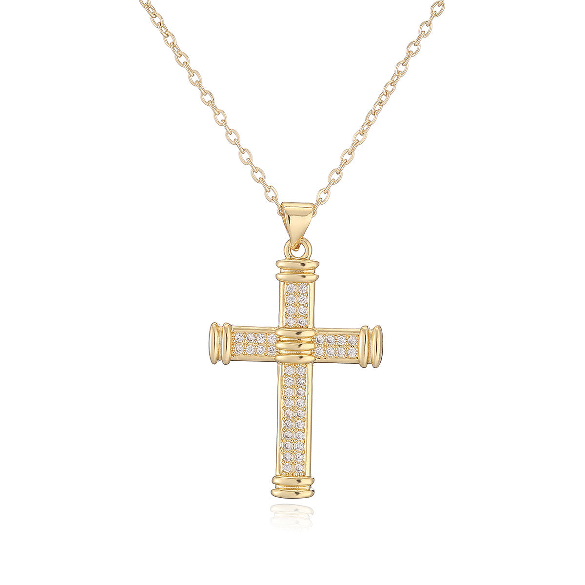 Minimalist Luxe Cross Pendant Necklace for Women with Copper Base Plated in 18K Gold and Zircon Inlay