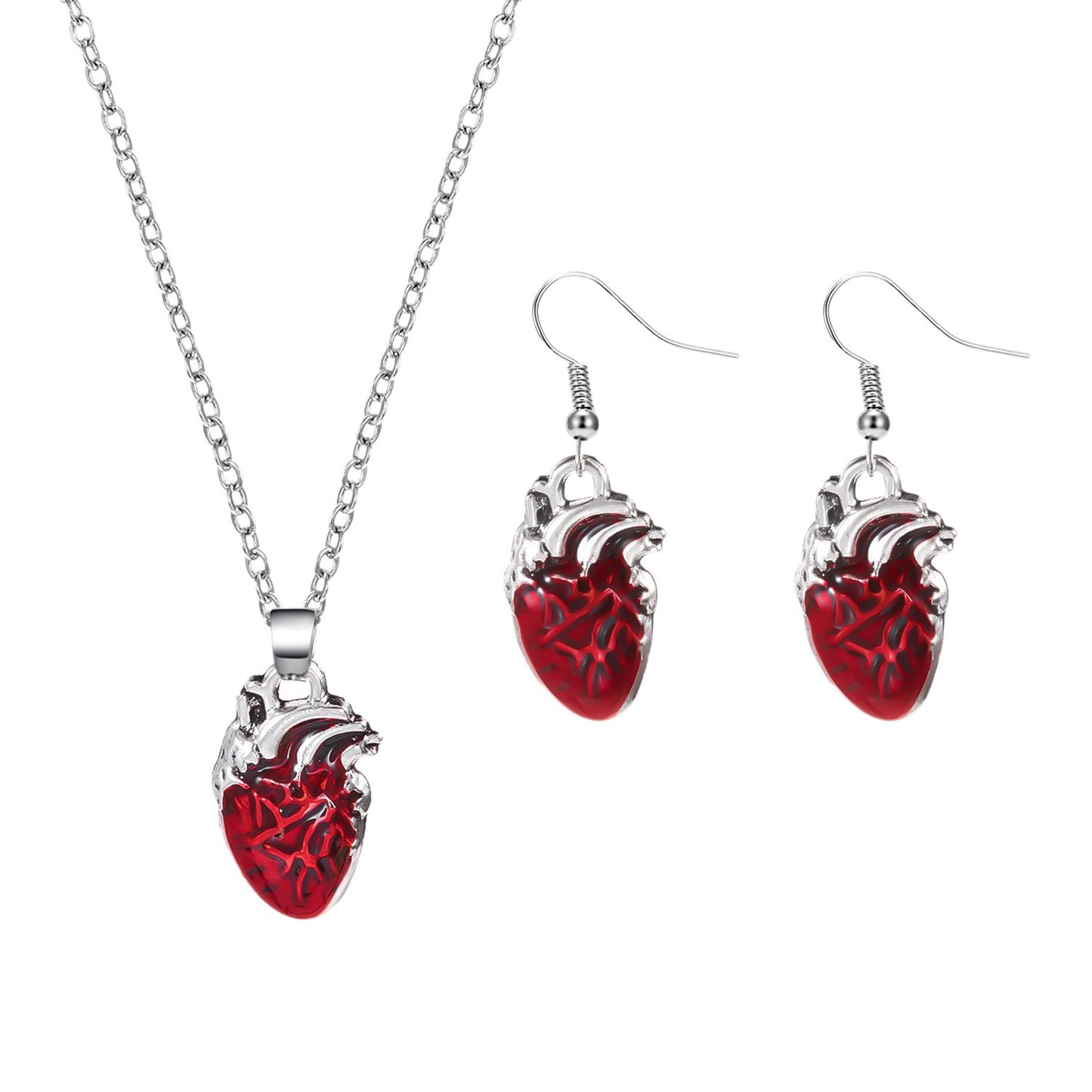 Set di collana e orecchini in lega placcata con cuore geometrico, stile casual, unisex
