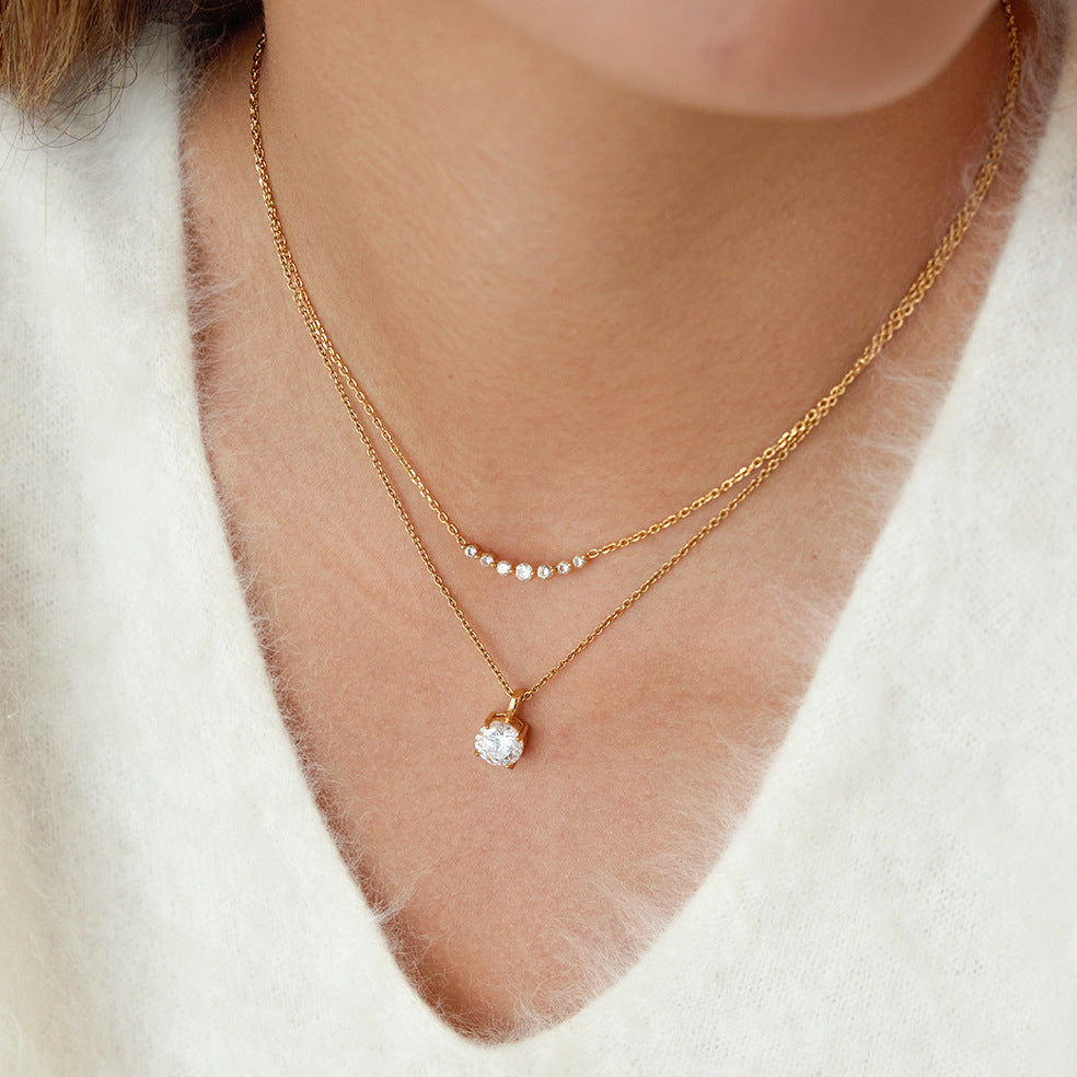 Collar Minimalista de Acero Inoxidable con Colgante Geométrico y Diamantes de Imitación, Cadena de Acero Inoxidable Chapada en Oro PVD al Vacío para Mujer