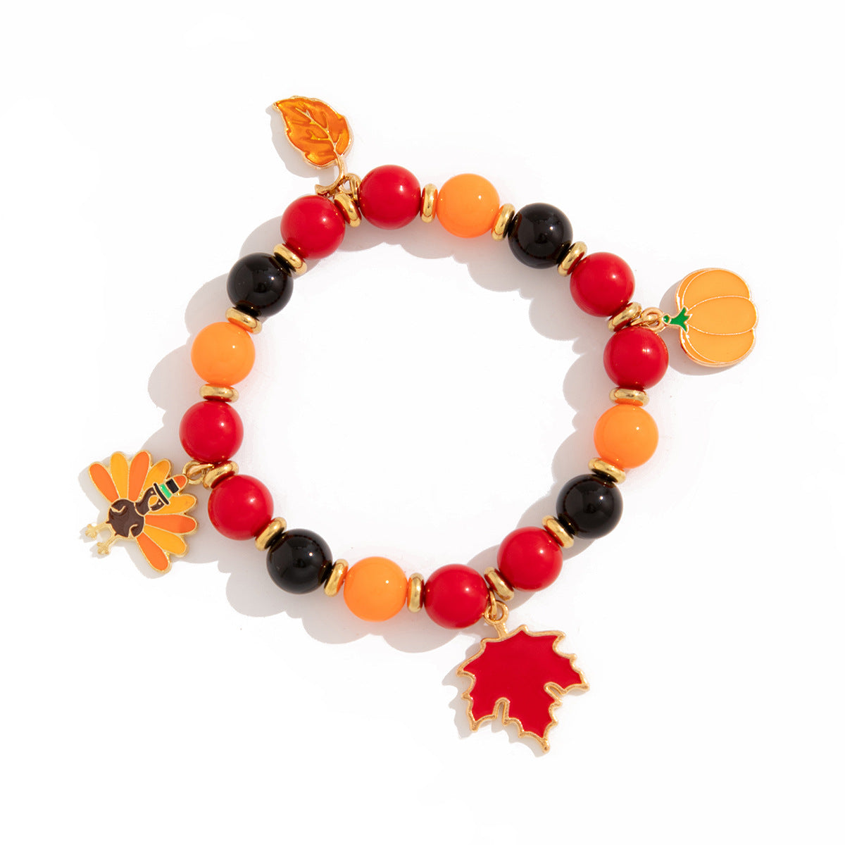 Plated Alloy Leaf Letter Acrylic Bead Bracelet for Women