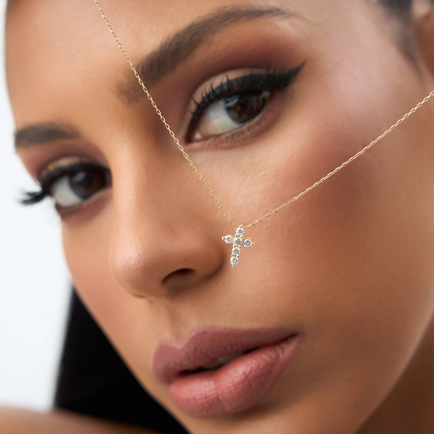 Luxury Gold Plated Brass Cross Cubic Zirconia Necklace for Women