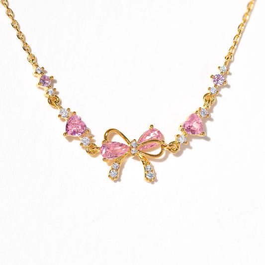Sweet Heart Butterfly Bow Inlaid Cubic Zirconia Brass Bracelet for Women