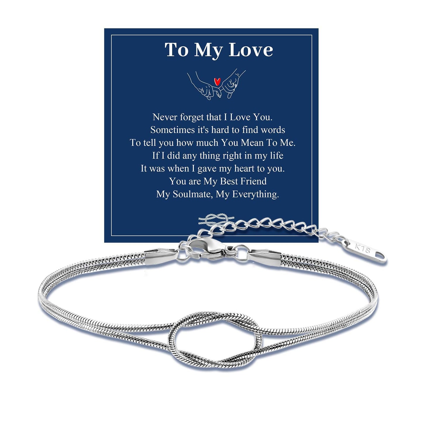 Minimalist Polished Stainless Steel Snake Chain Bracelet with Geometric Knot Design for Women