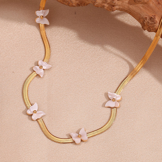 Elegante collar con colgante de mariposa para mujer, de acero inoxidable con baño de oro de 18 quilates en cadena tipo Blade