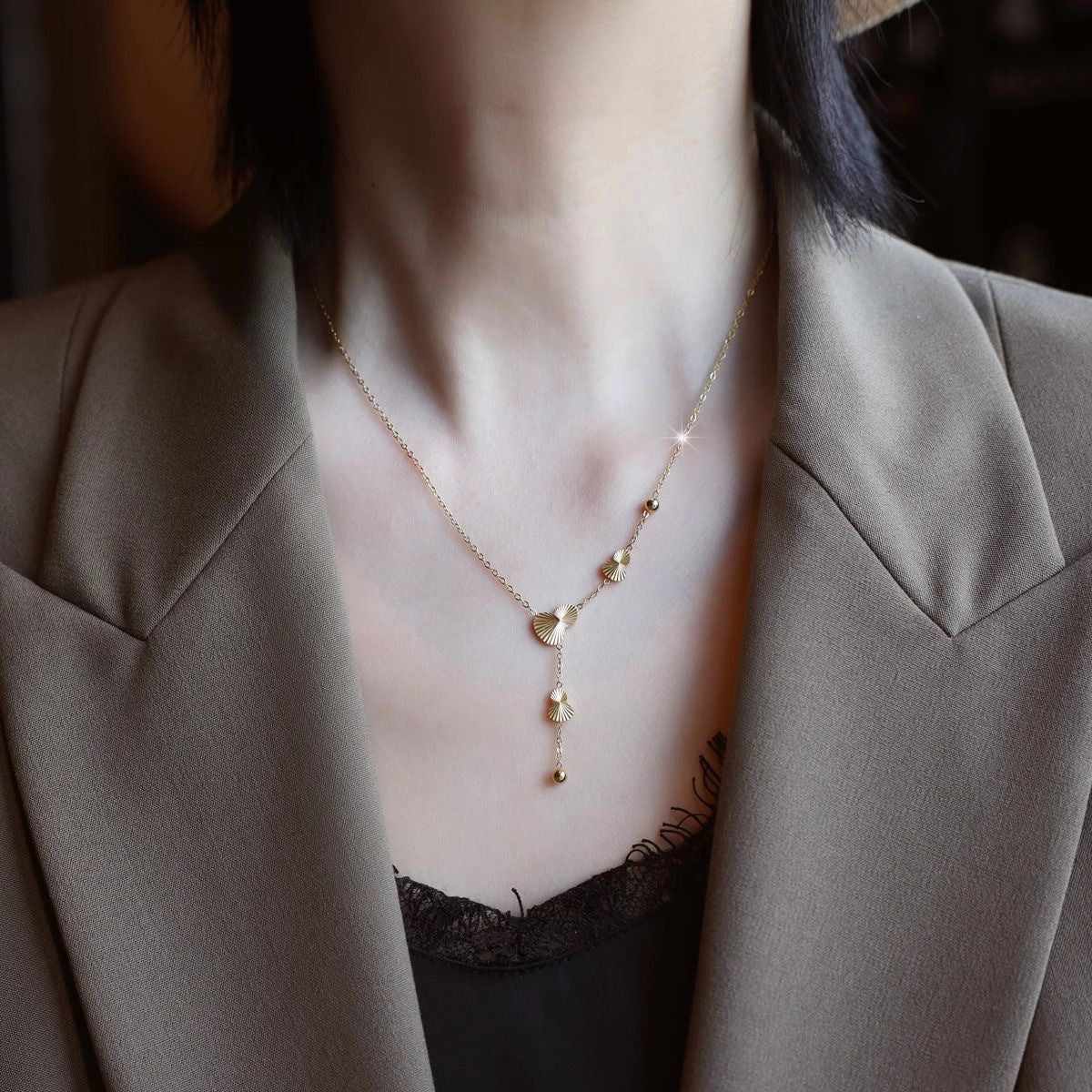 Minimalist Geometric Laser Titanium Steel Y-Shape Tassel Necklace for Women