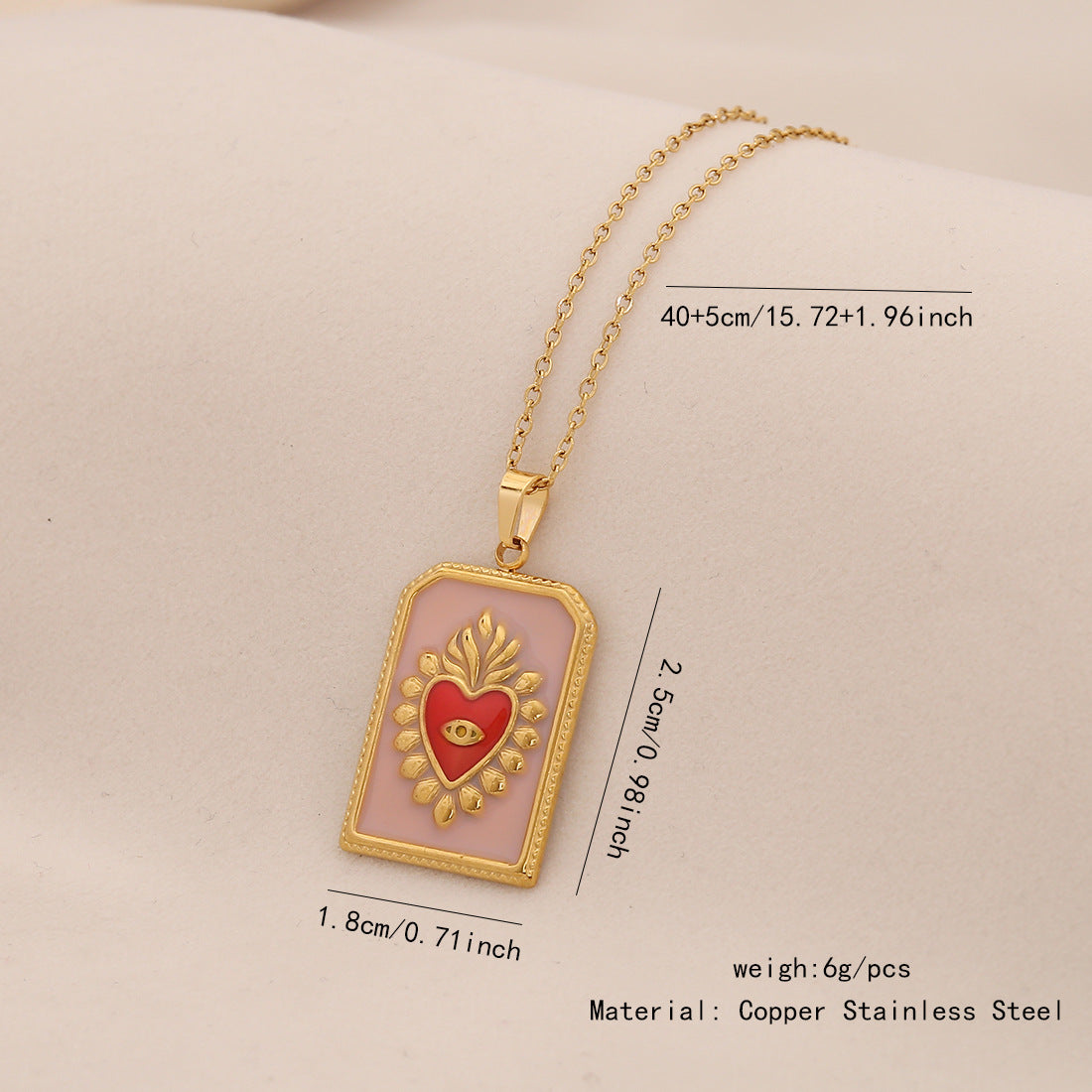 Vintage Heart-Shaped Stainless Steel Pendant Necklace with Gold Plating and Tarot Design