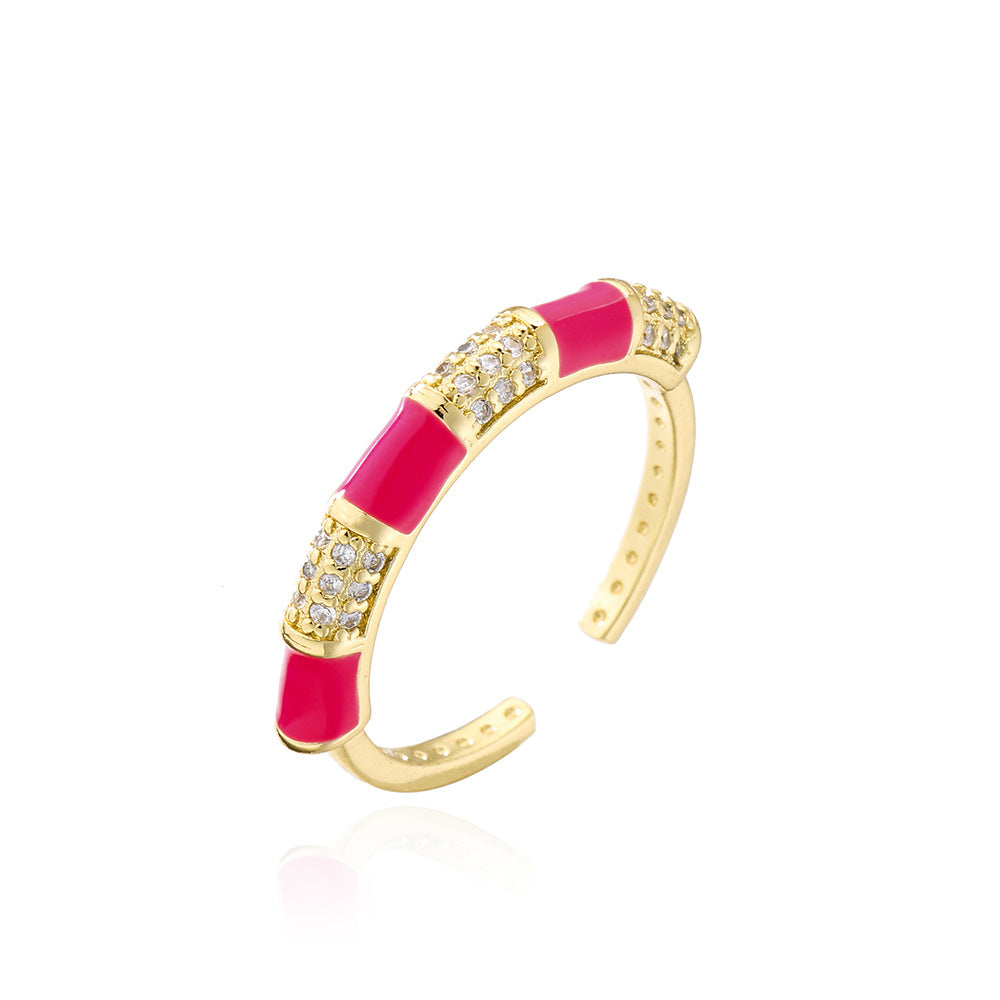Anello Aperto Geometrico da Donna Stile Bohemien Realizzato in Rame Placcato Oro 18K e Finitura Smaltata