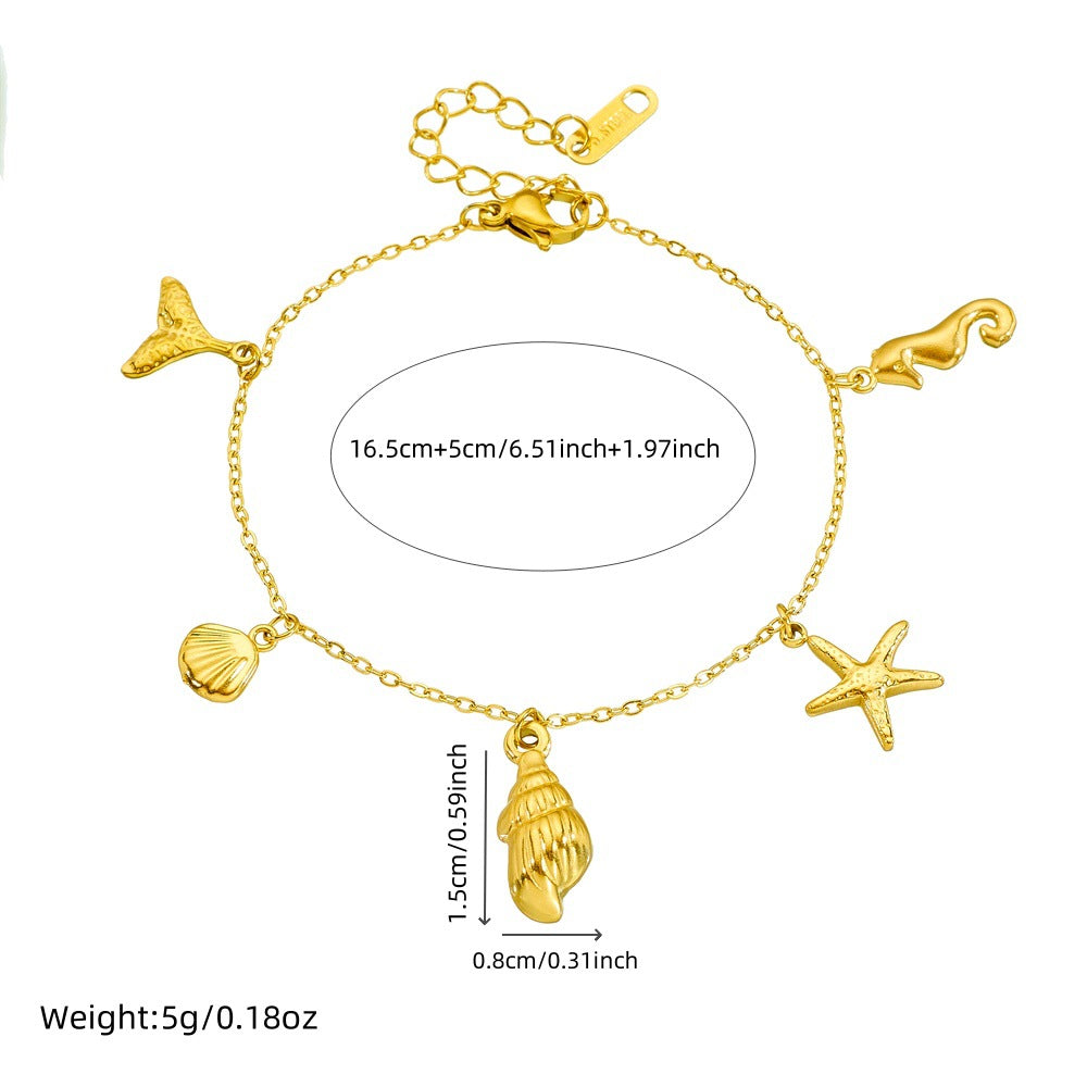Fashion Ocean-Themed Pendant Set with Starfish and Seashell Motifs Stainless Steel Plated Necklace and Bracelet for Women