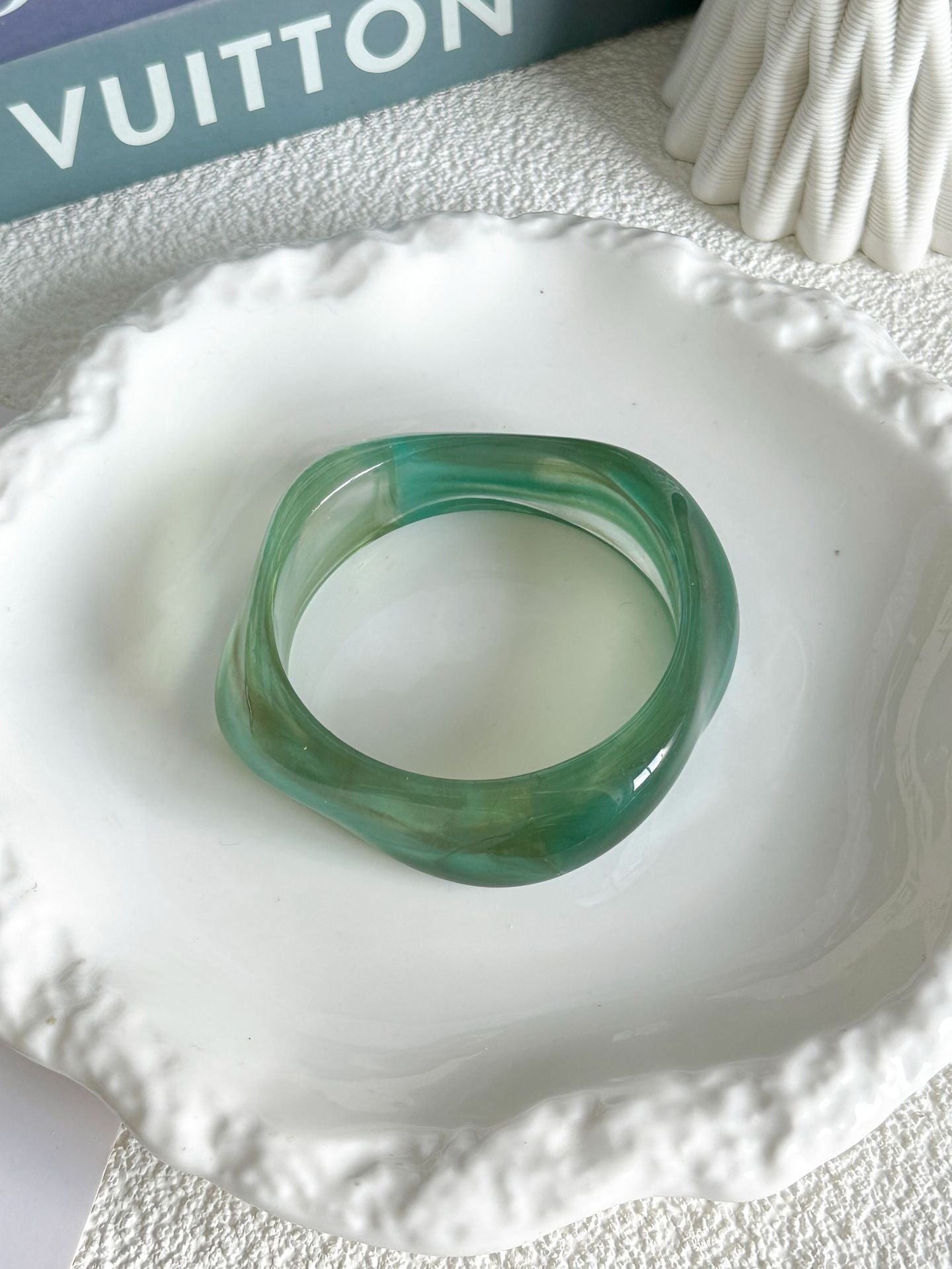 Vintage Green Acrylic Drip Oil Bracelet Set Geometric Round Square Design