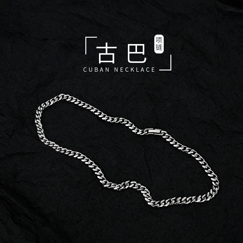 Hip-hop Geometric Round Titanium Steel Plated Cuban Link Chain Necklace for Men