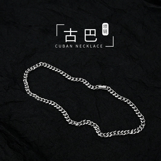Hip-hop Geometric Round Titanium Steel Plated Cuban Link Chain Necklace for Men