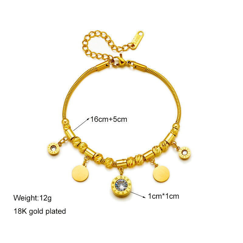 Fashionable Minimalist Round Pendant Necklace and Bracelet Set in Titanium Steel with Plated Finish for Women