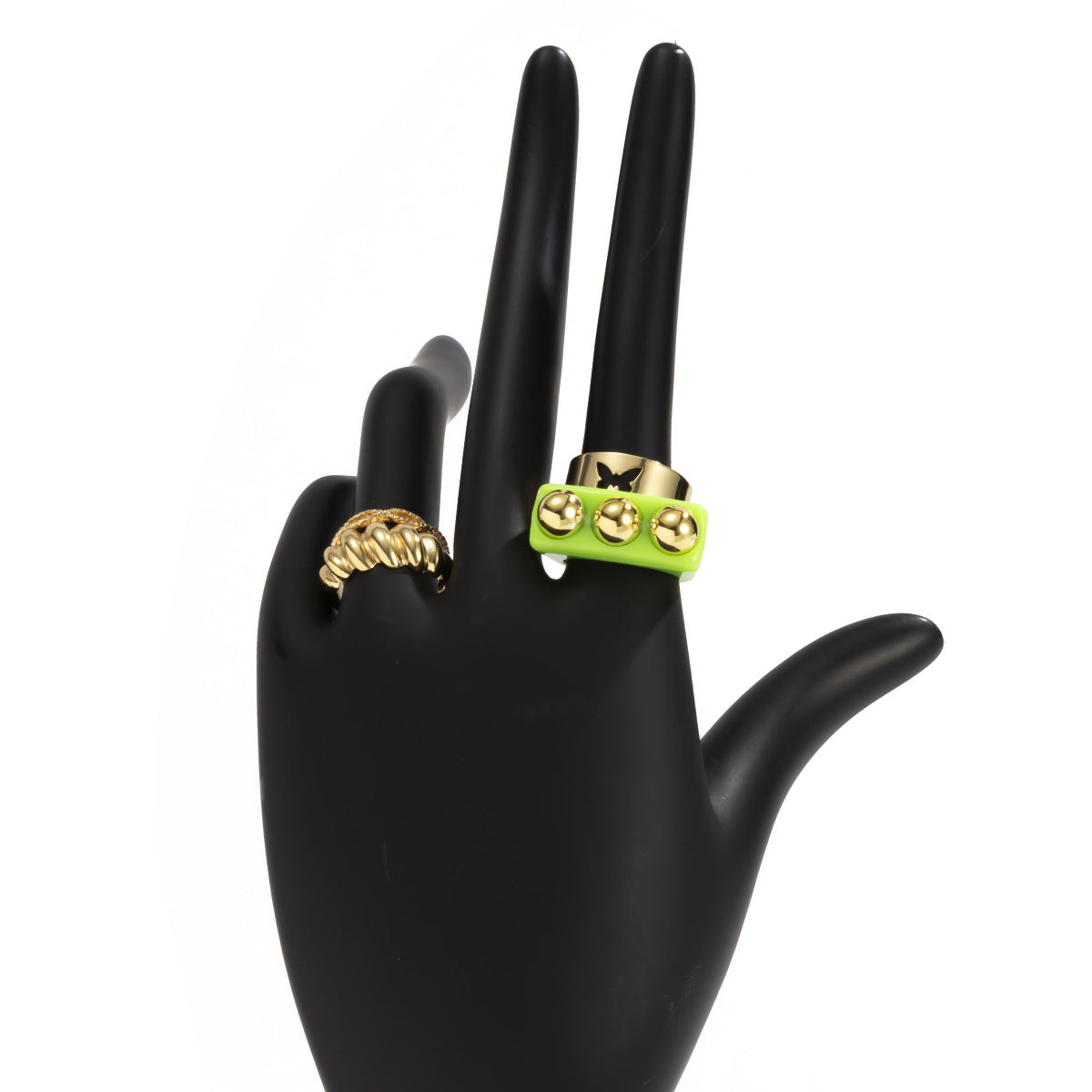 Set de anillos apilables geométricos con forma de mariposa para mujer, de aleación con acabado galvanizado