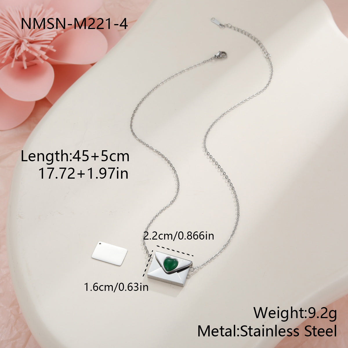 Elegante collana da donna in acciaio inossidabile placcato oro 18 carati con ciondolo a forma di busta a cuore fai da te