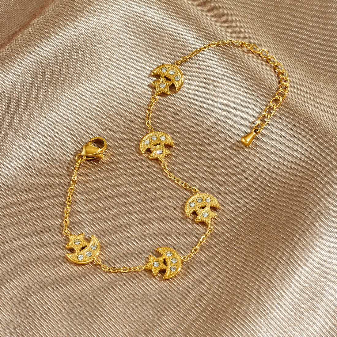 Gold Plated Stainless Steel Star Moon Rhinestone Pendant Connector for Women