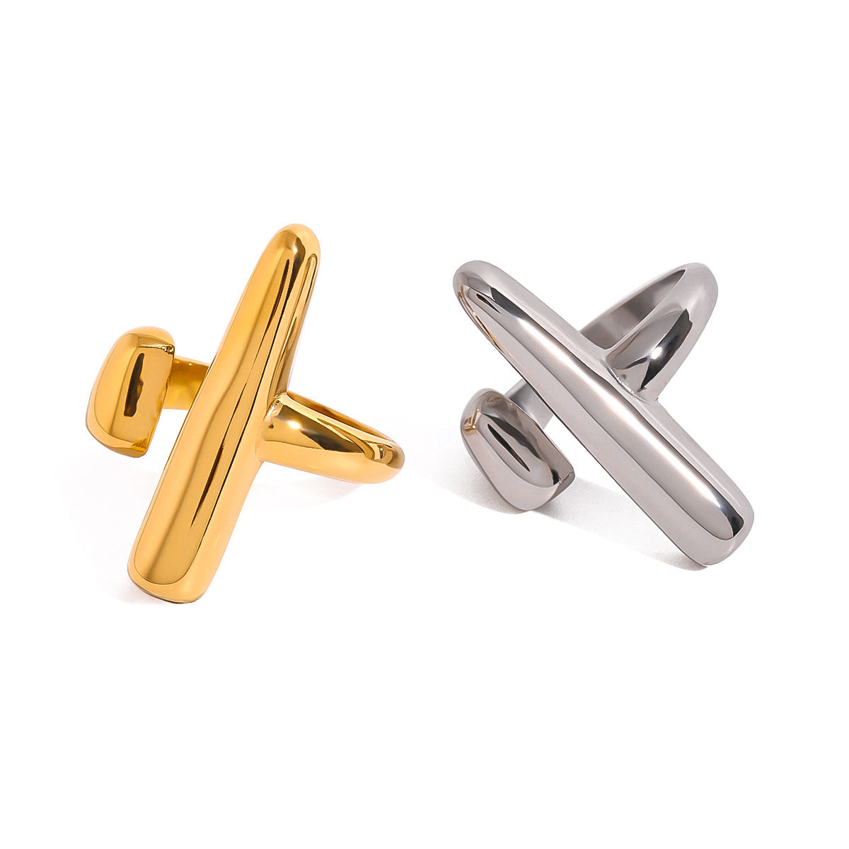 Geometric Plated Stainless Steel Ring for Women