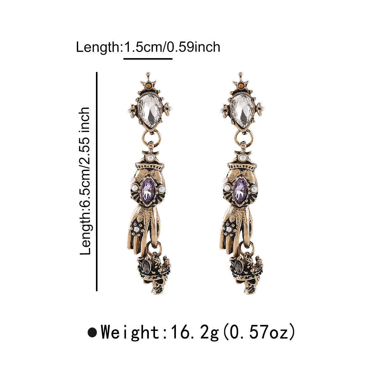 Pendientes de aleación con forma de corazón vintage con detalles de diamantes de imitación y perlas de imitación para mujer