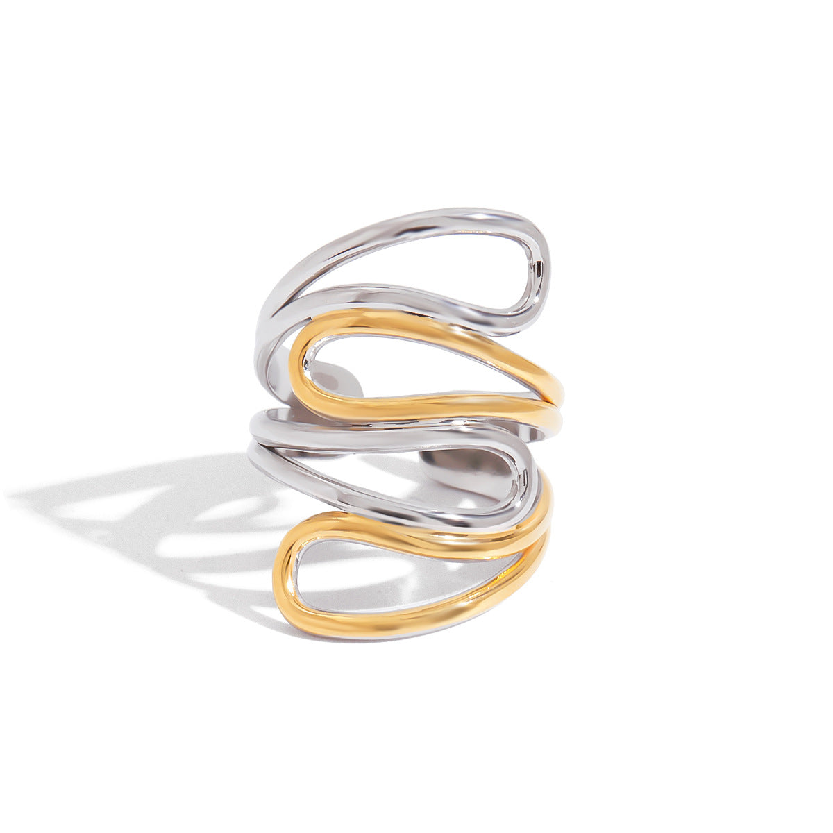 Anillo de acero inoxidable geométrico con acabado chapado para mujer, accesorio de moda de lujo minimalista