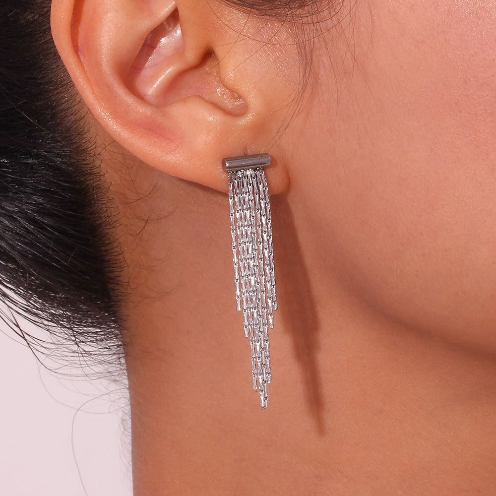 Minimalist Geometric Stainless Steel 18K Gold Plated T-Shaped Tassel Earrings for Women