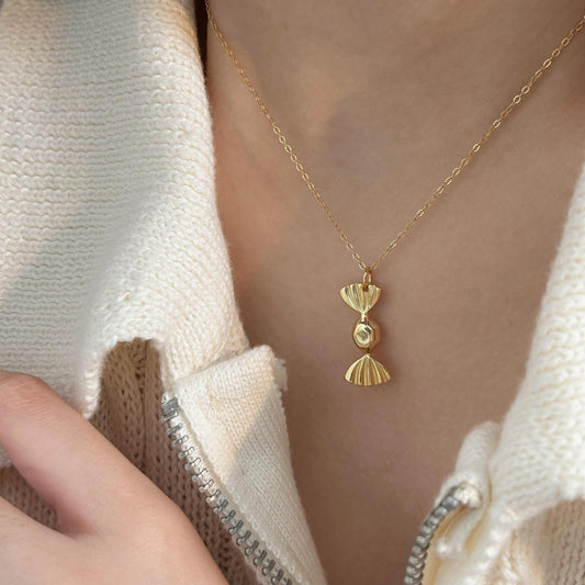 Minimalist Geometric Candy Pendant Necklace in 925 Sterling Silver with Gold Plating on Cross Chain