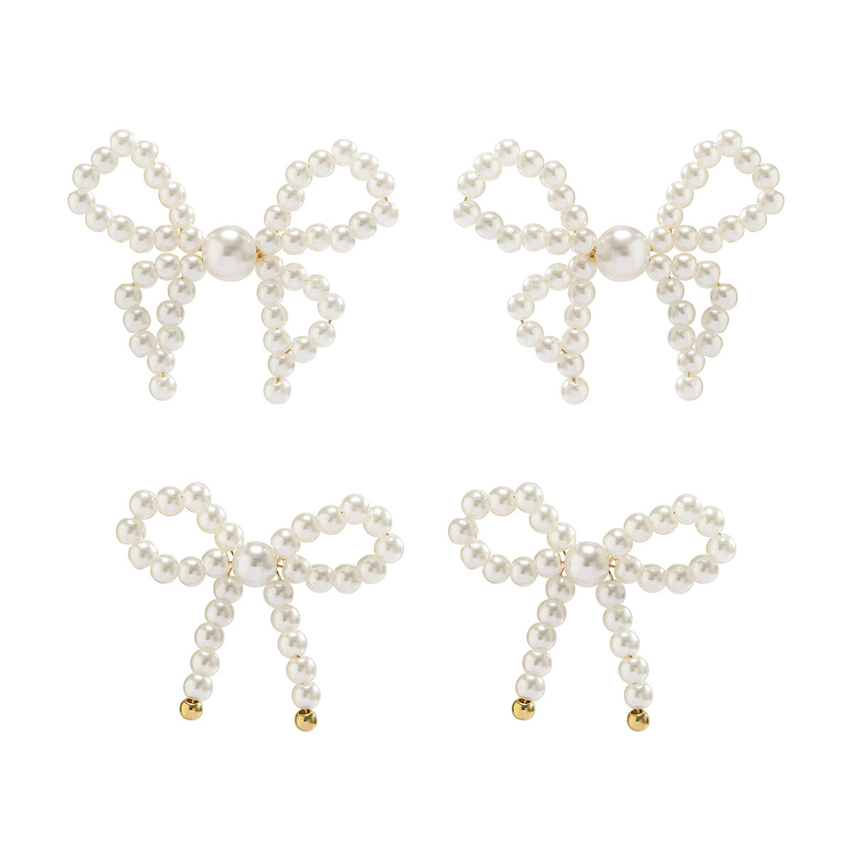 Minimalist Elegant Imitation Pearl Bow Stud Earrings Plated Steel Post for Women